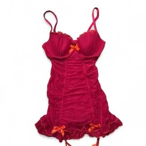 Victoria Secret "Sexy Little Things" line Hot Pink & Orange Bows Lingerie Top